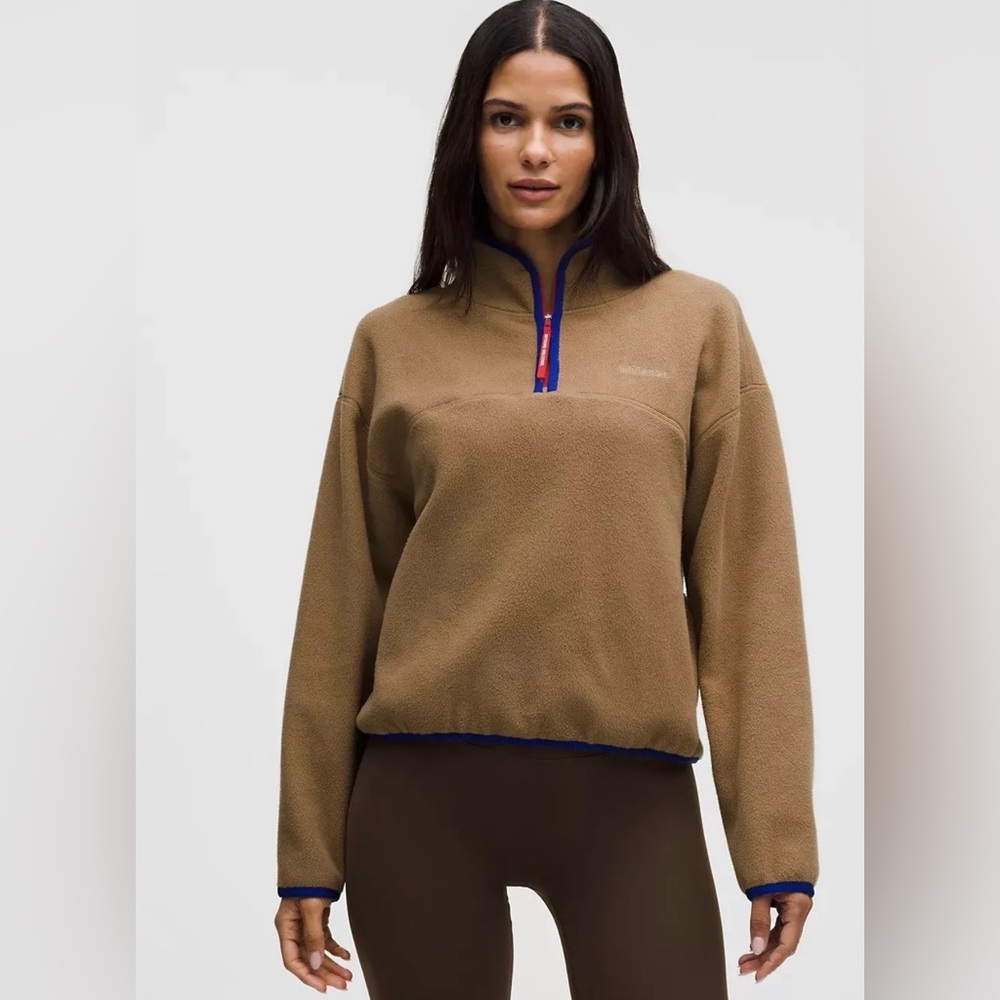 Sold Out Lululemon Brown Fleece Pullover with Blue Trim